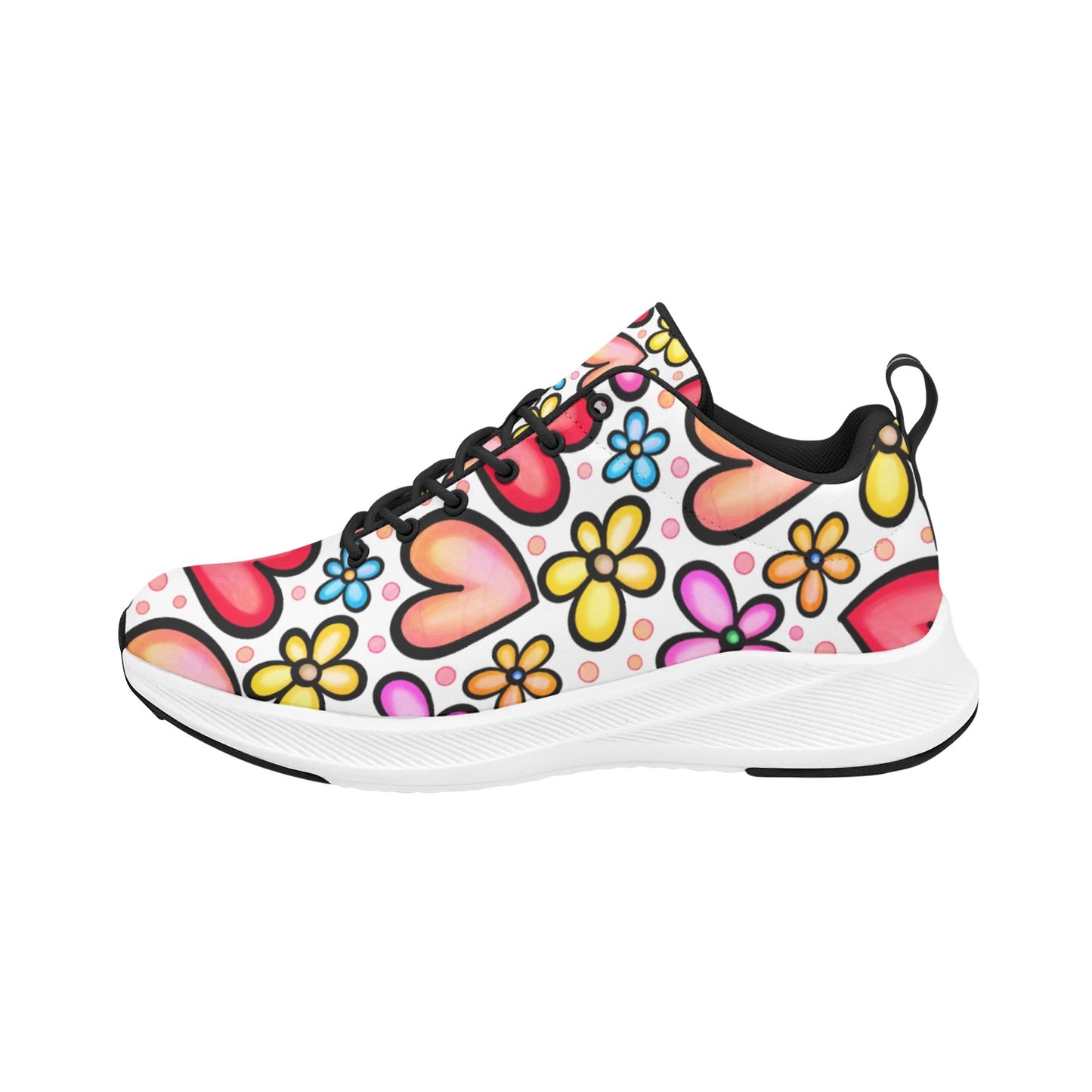 Women's Multi Colored Hearts Flowers Running Shoes Athletic Footwear