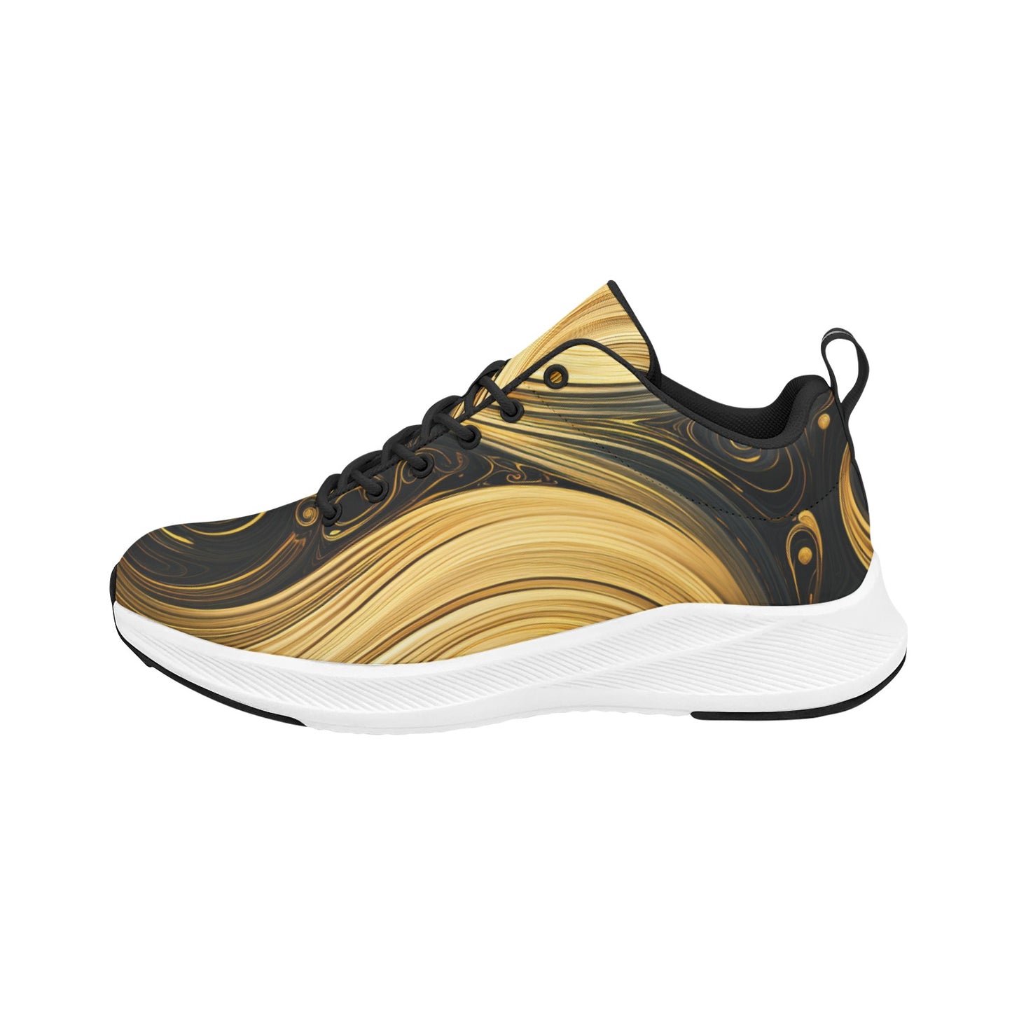 Gold Black Abstract Swirl Women's Running Shoes Athletic Footwear