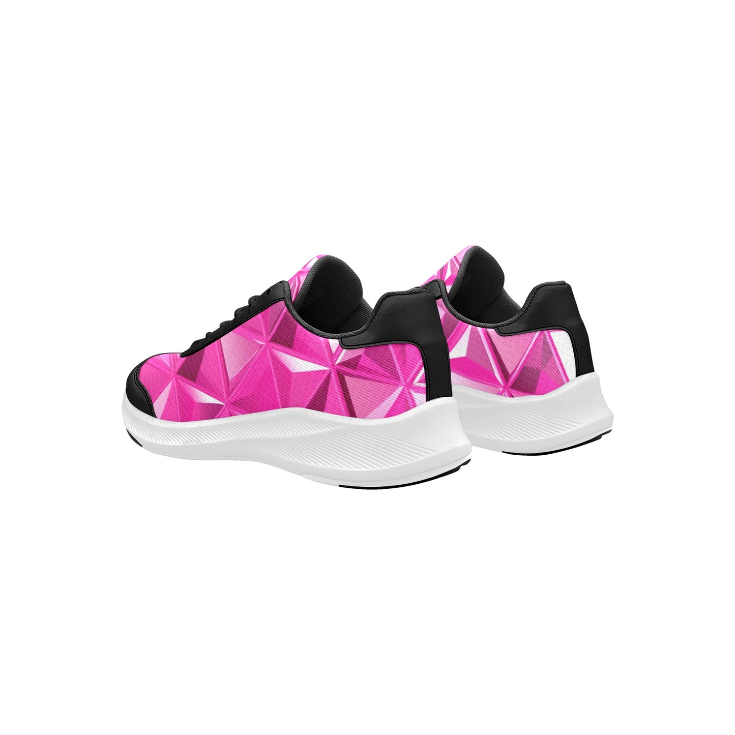 Hot Pink Triangles Print Women's Mudguard Running Shoes Athletic