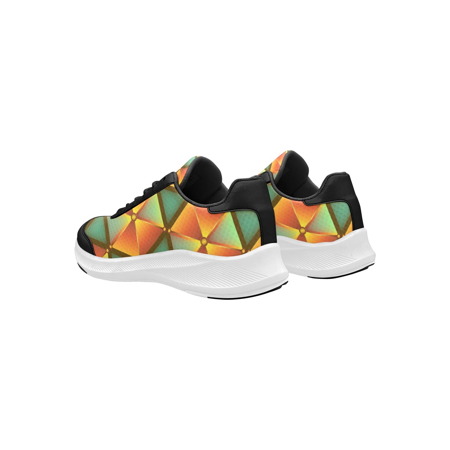 Green Orange Triangles Women's Mudguard Running Shoes Athletic Footwear