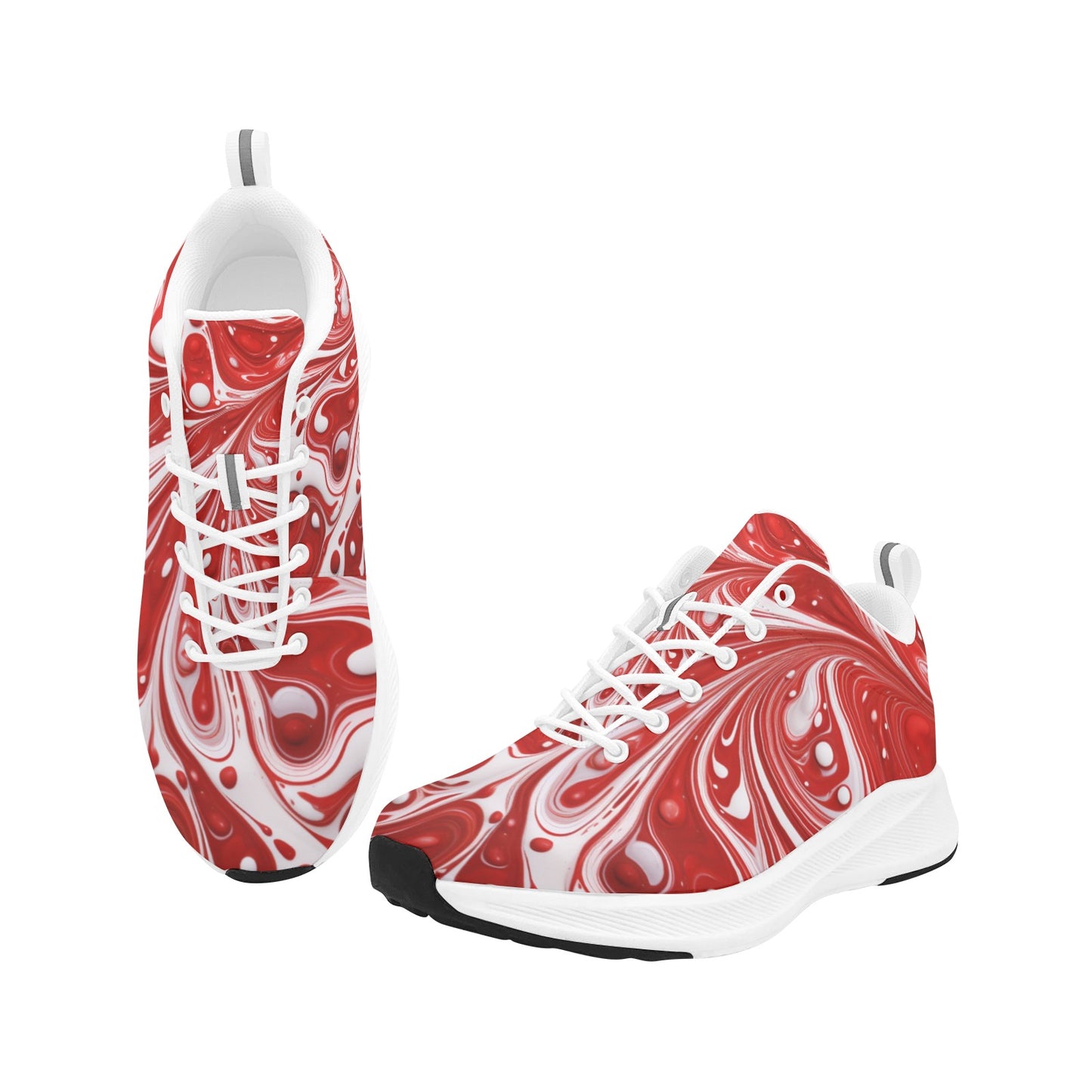 Women's Red White Paint Swirls Running Shoes Athletic Footwear