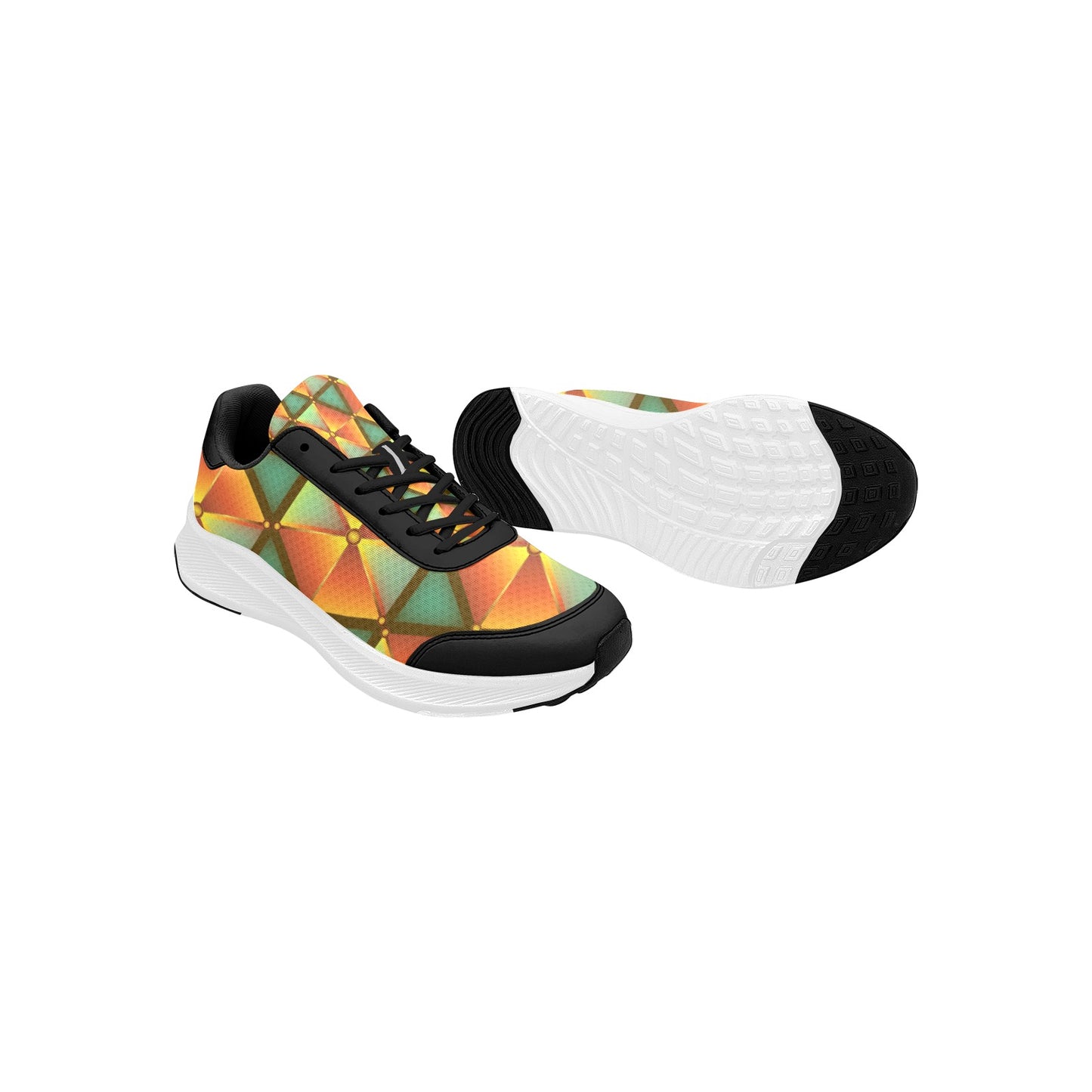 Green Orange Triangles Women's Mudguard Running Shoes Athletic Footwear