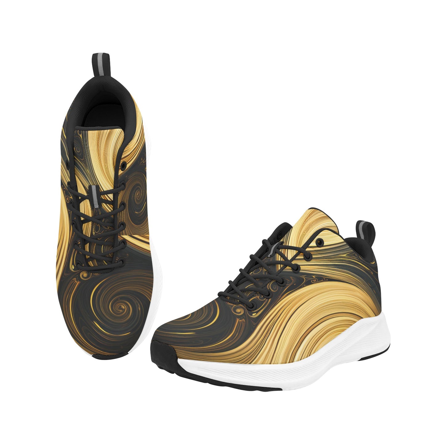Gold Black Abstract Swirl Women's Running Shoes Athletic Footwear