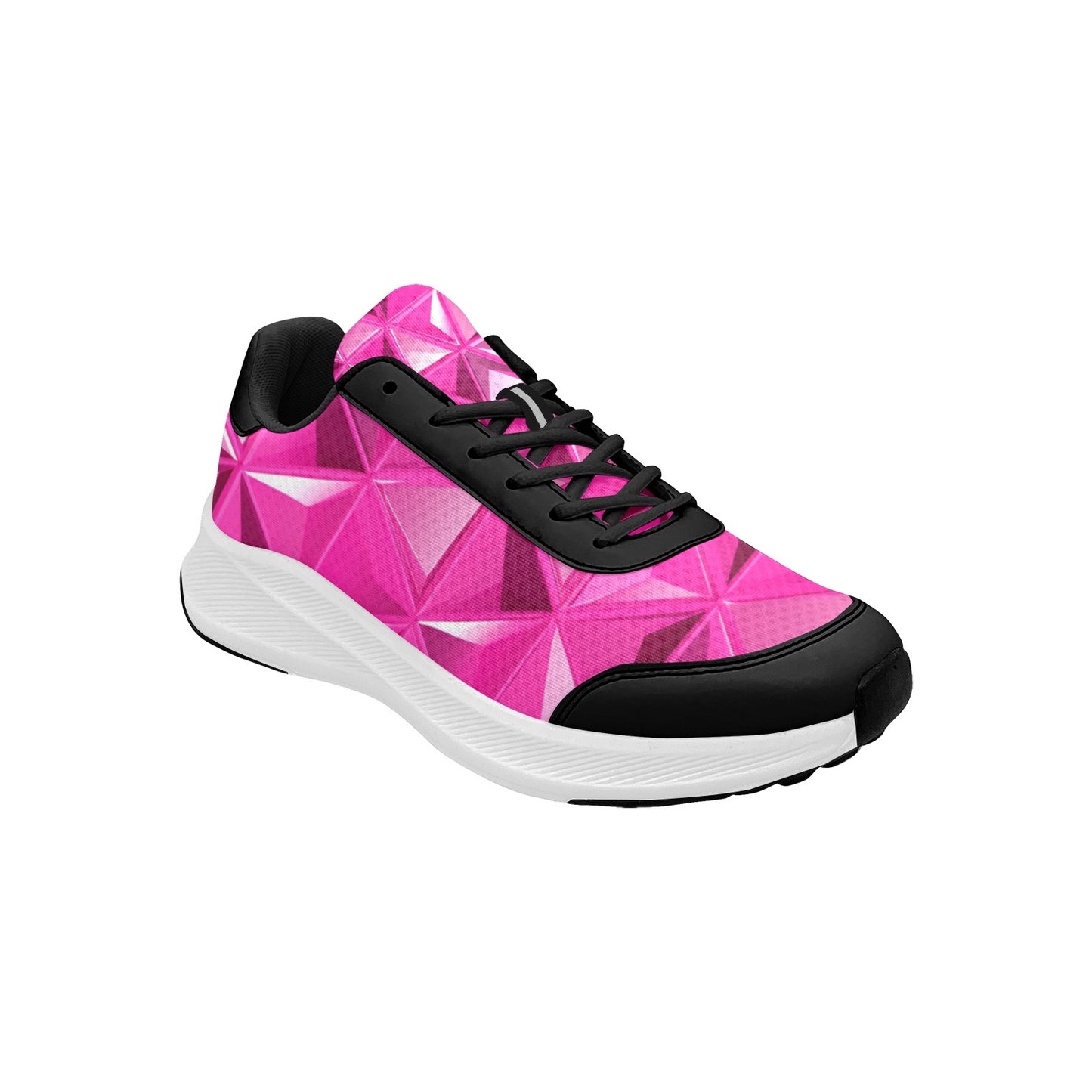 Hot Pink Triangles Print Women's Mudguard Running Shoes Athletic