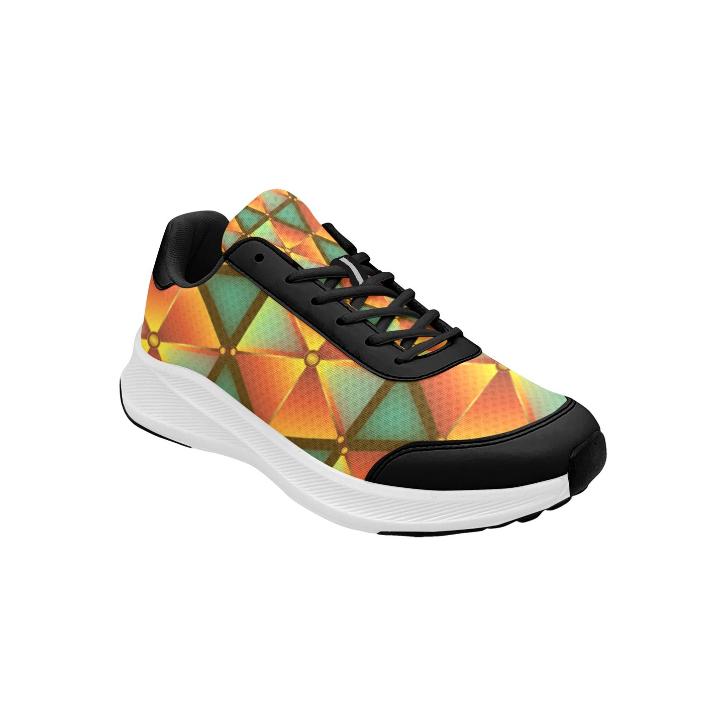 Green Orange Triangles Women's Mudguard Running Shoes Athletic Footwear