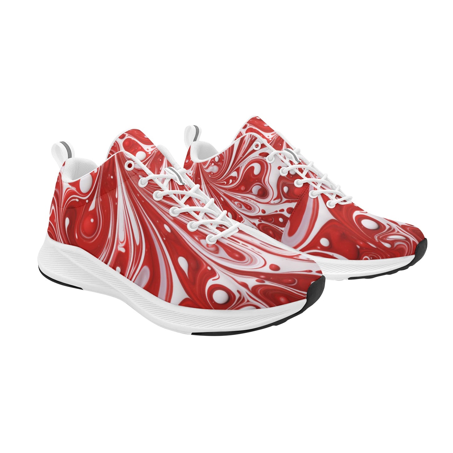 Women's Red White Paint Swirls Running Shoes Athletic Footwear