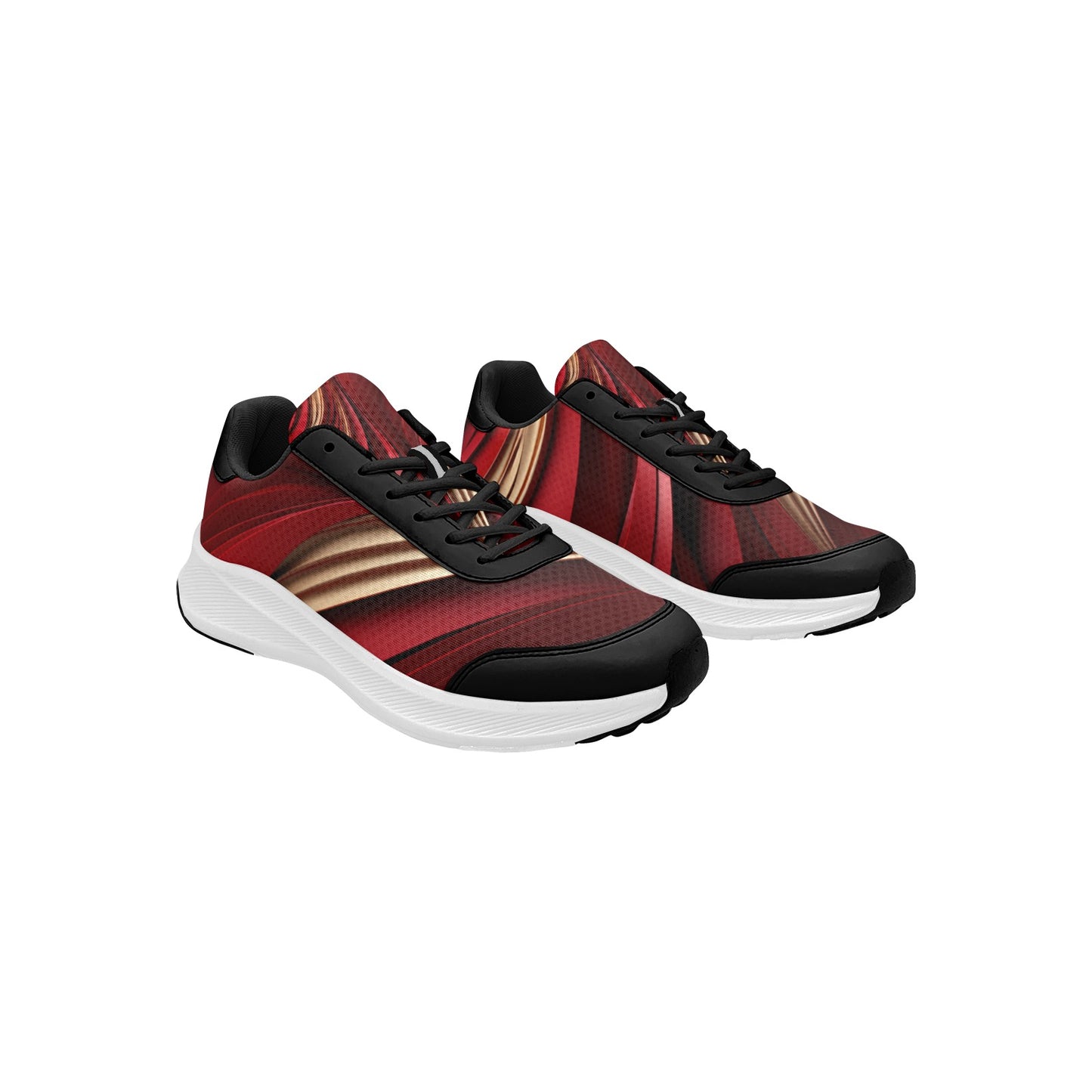 Red Gold Satin Print Women's Mudguard Running Shoes Athletic