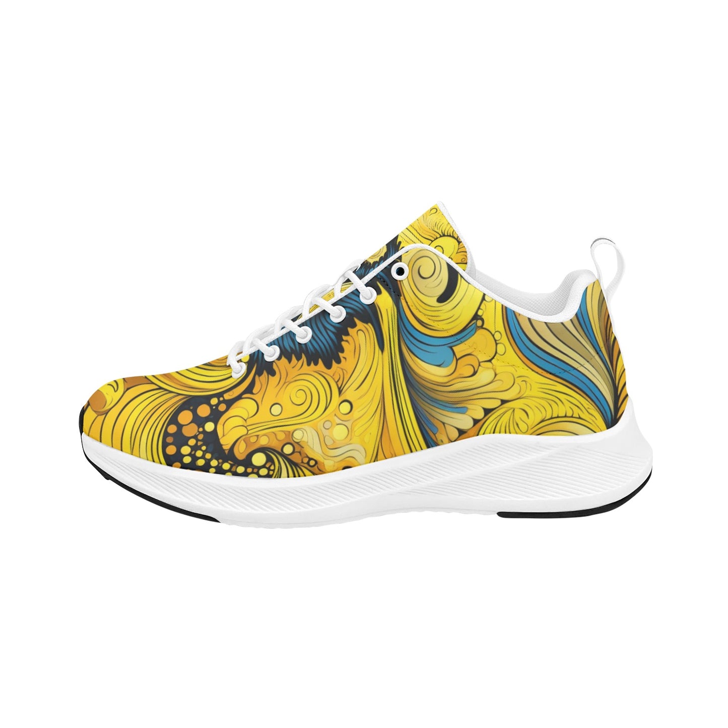 Women's Yellow Blue Waves Running Shoes Athletic Footwear Comfort