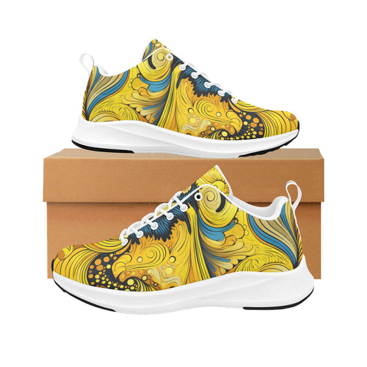 Women's Yellow Blue Waves Running Shoes Athletic Footwear Comfort