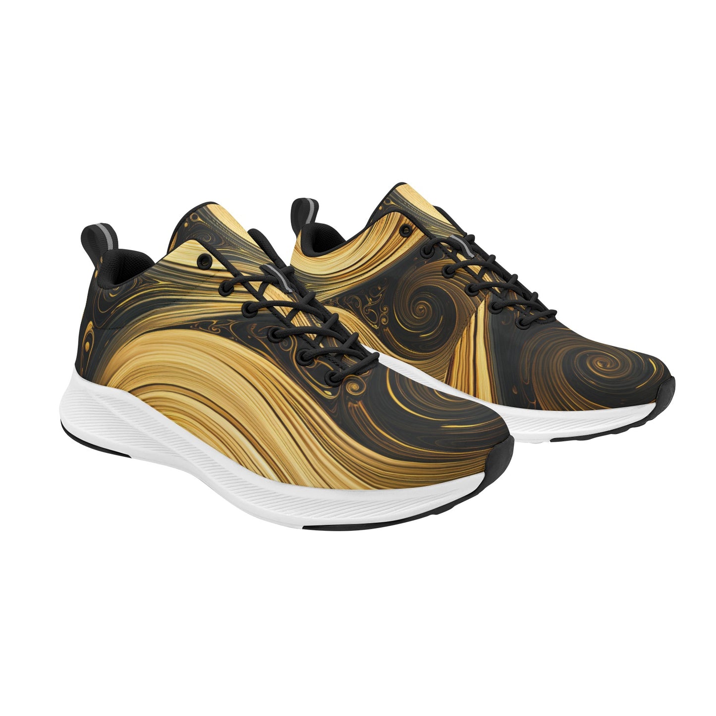 Gold Black Abstract Swirl Women's Running Shoes Athletic Footwear