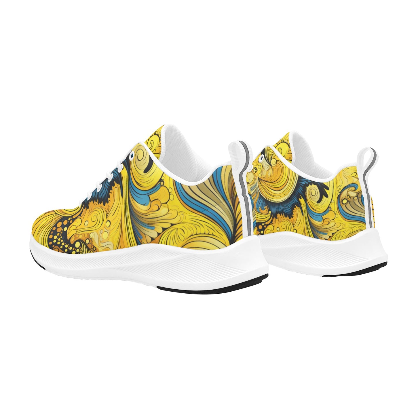 Women's Yellow Blue Waves Running Shoes Athletic Footwear Comfort