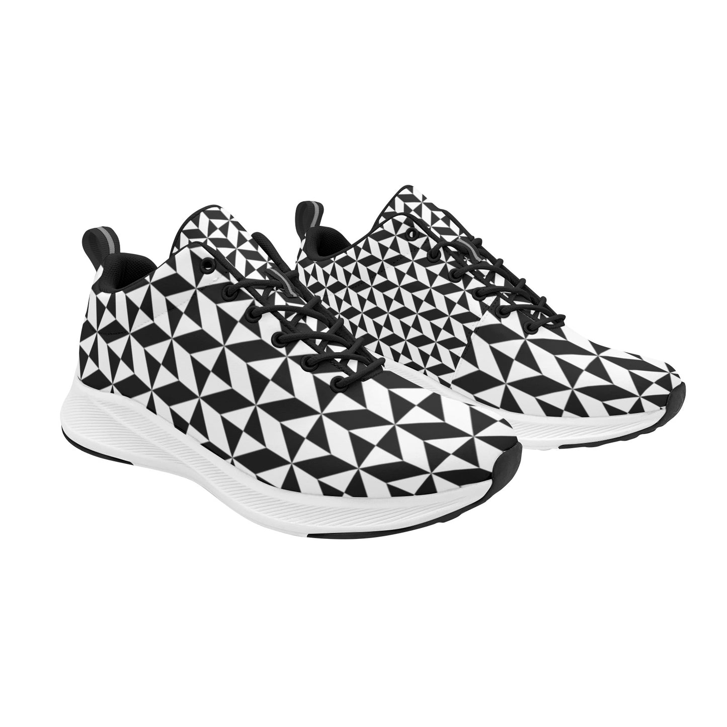 Black White Half Squared Blocks Women's Running Shoes Athletic Footwear