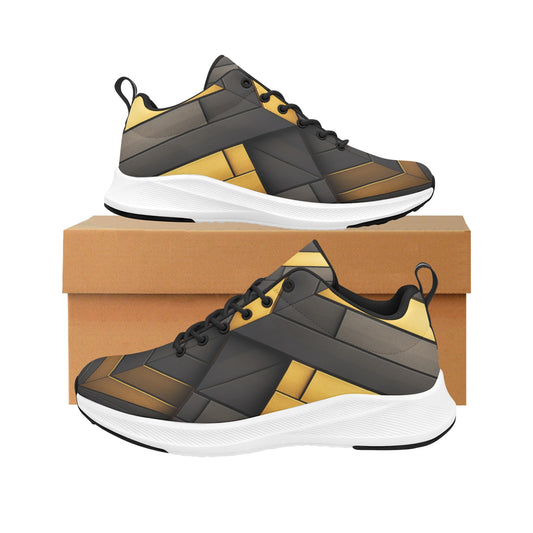 Black Gold Geometric Lines Women's Running Shoes Athletic Footwear