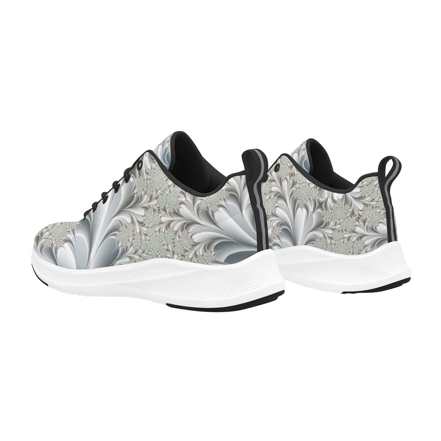 White Silver Fractal Flowers Women's Running Shoes Athletic Footwear