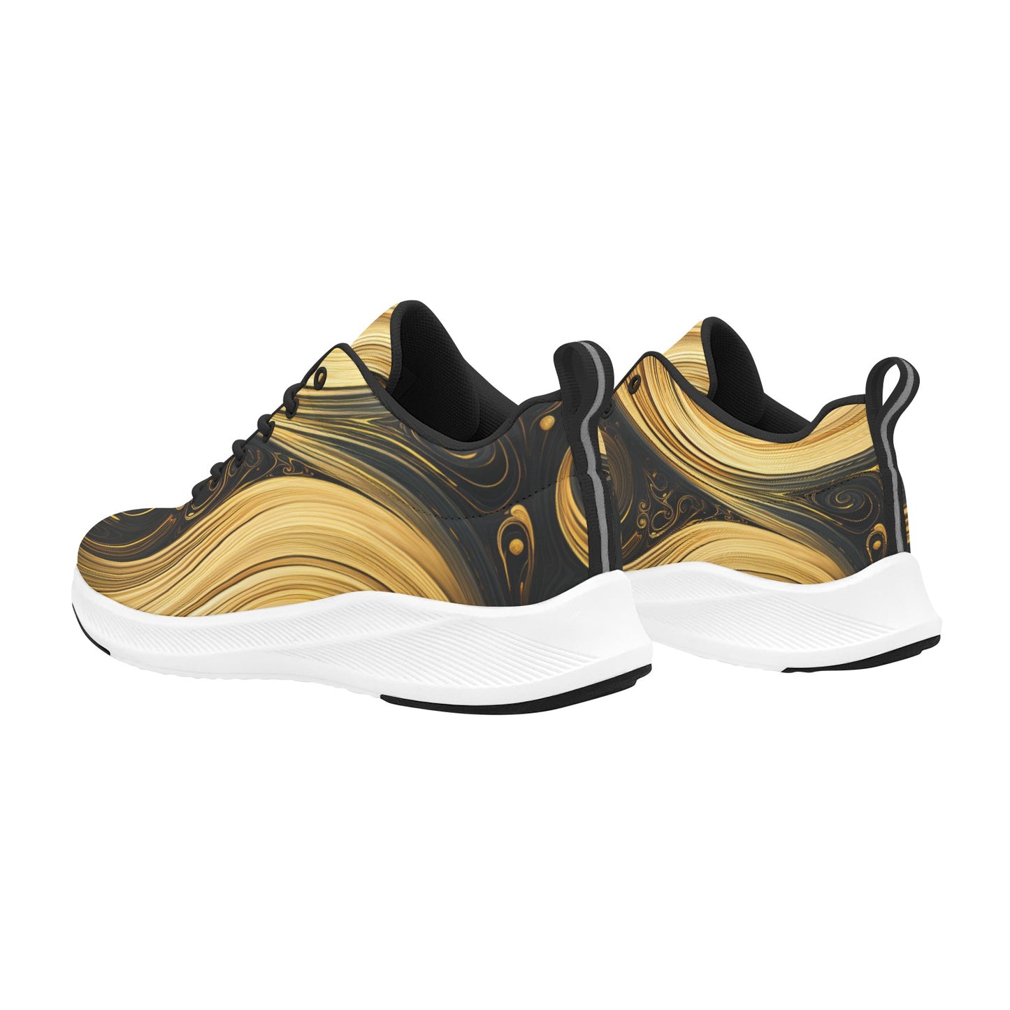 Gold Black Abstract Swirl Women's Running Shoes Athletic Footwear