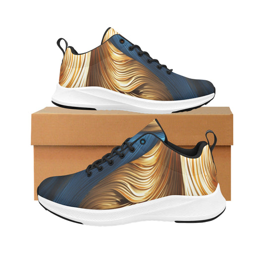 Women's Blue Gold Streaked Running Shoes Athletic Footwear Comfort