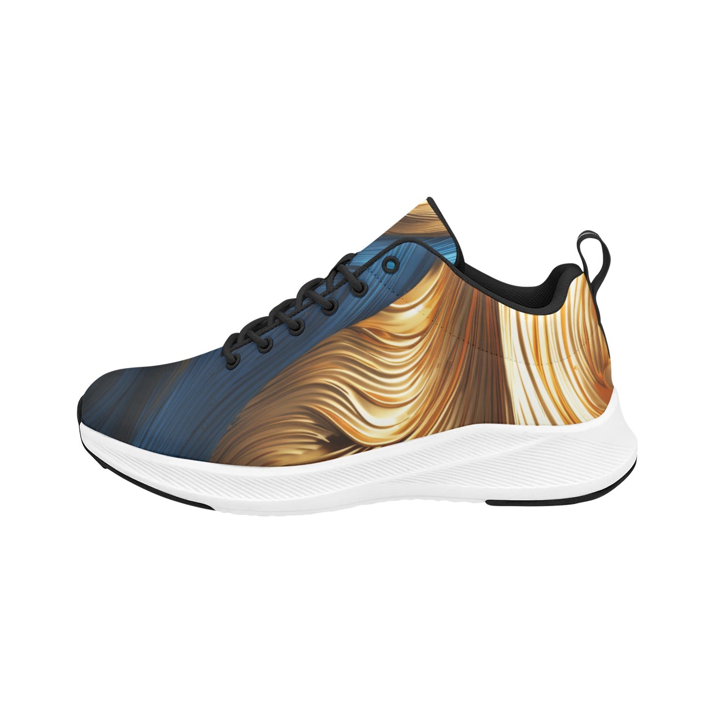 Women's Blue Gold Streaked Running Shoes Athletic Footwear Comfort