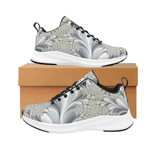 White Silver Fractal Flowers Women's Running Shoes Athletic Footwear