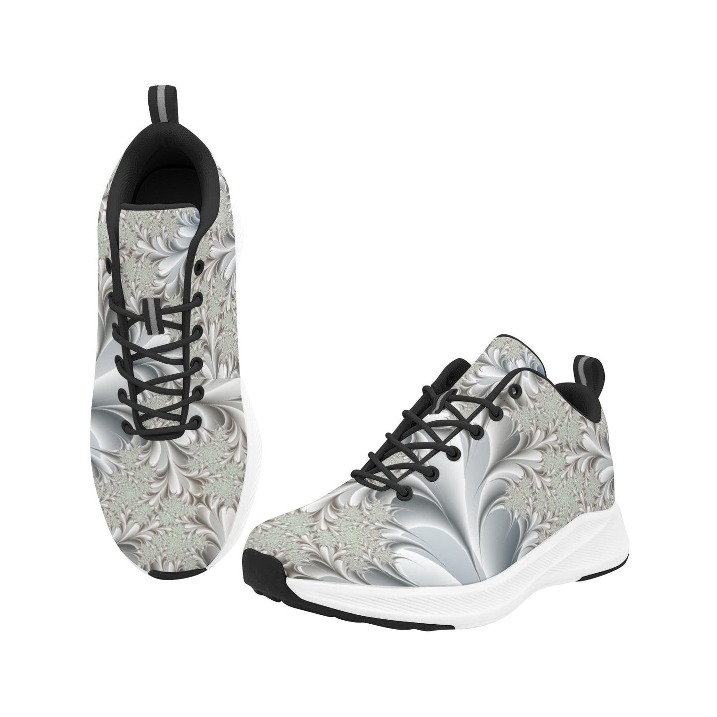 White Silver Fractal Flowers Women's Running Shoes Athletic Footwear