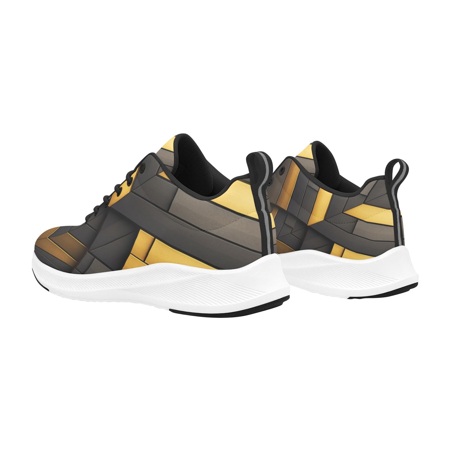 Black Gold Geometric Lines Women's Running Shoes Athletic Footwear