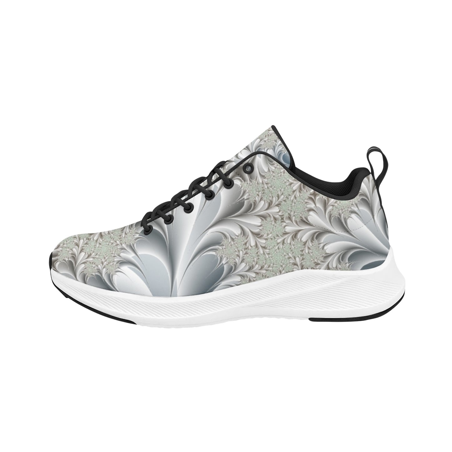 White Silver Fractal Flowers Women's Running Shoes Athletic Footwear