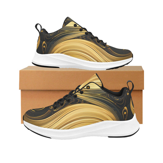 Gold Black Abstract Swirl Women's Running Shoes Athletic Footwear
