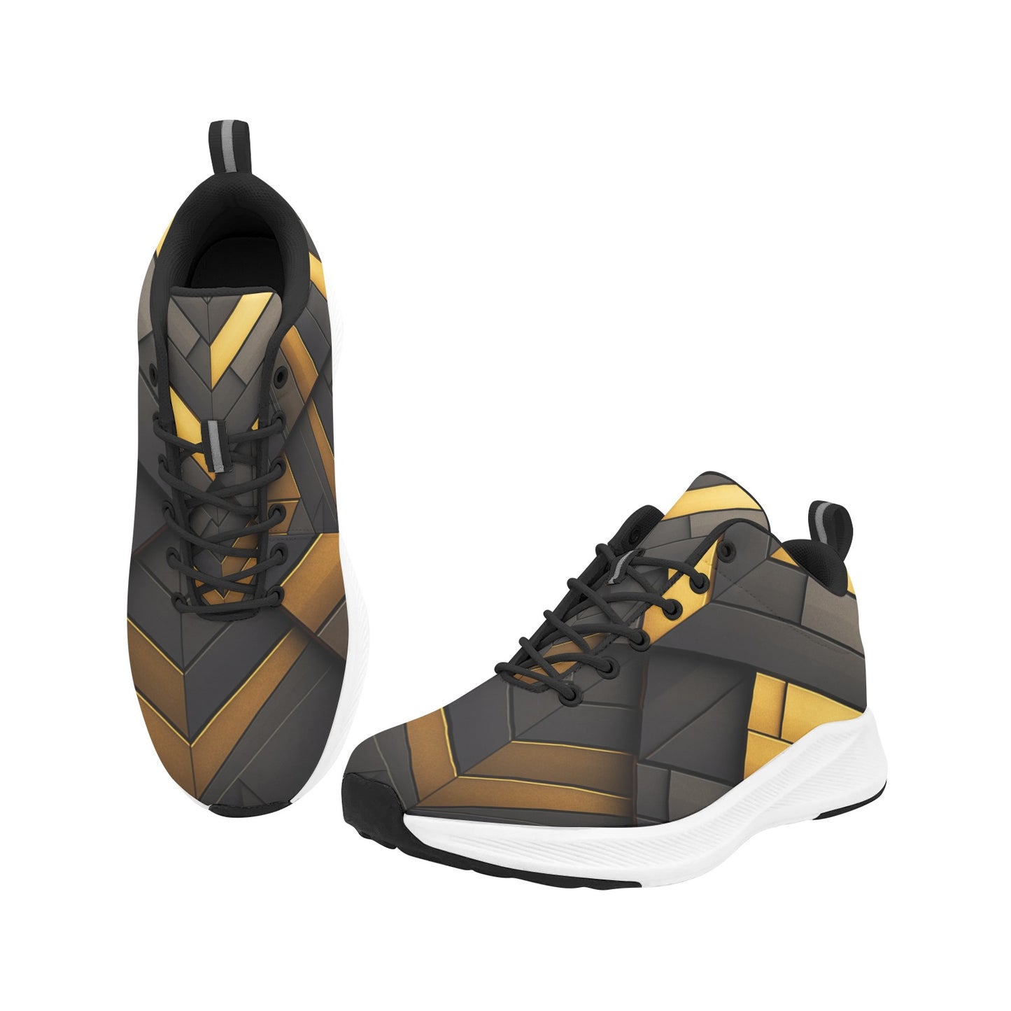 Black Gold Geometric Lines Women's Running Shoes Athletic Footwear