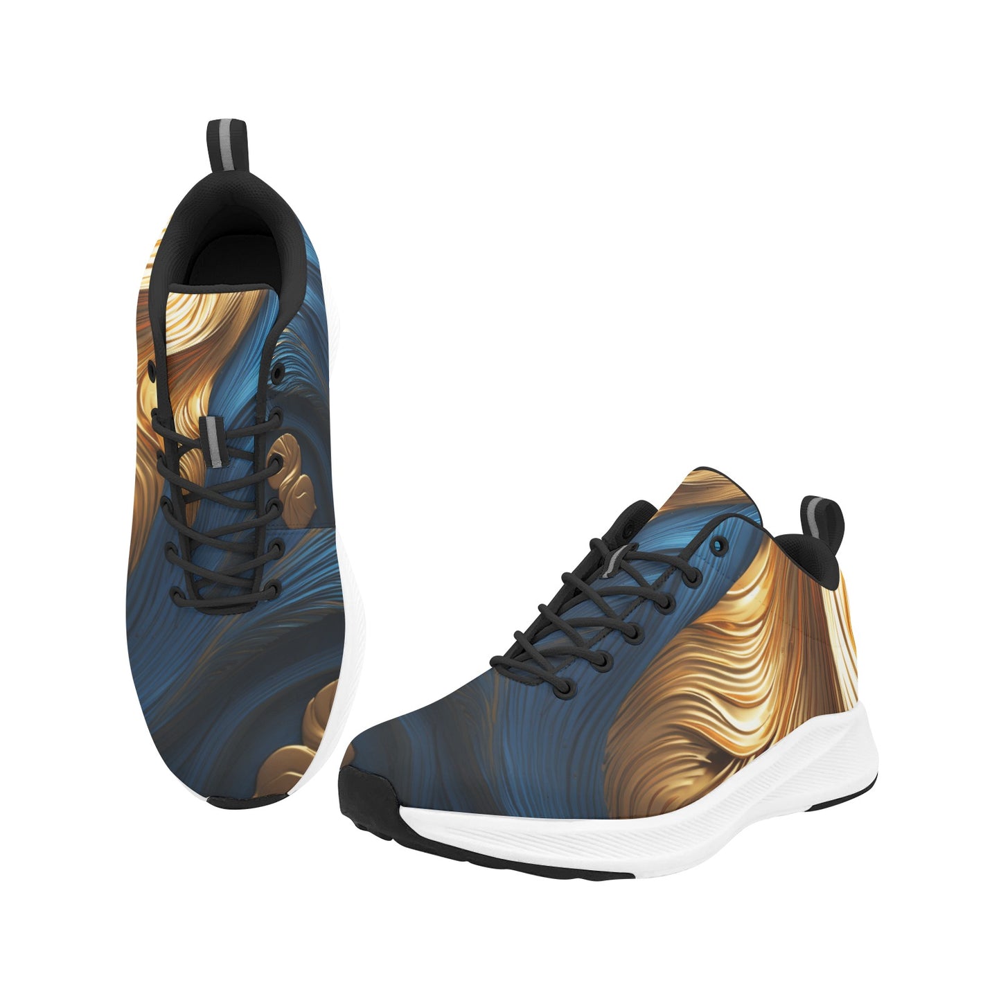 Women's Blue Gold Streaked Running Shoes Athletic Footwear Comfort
