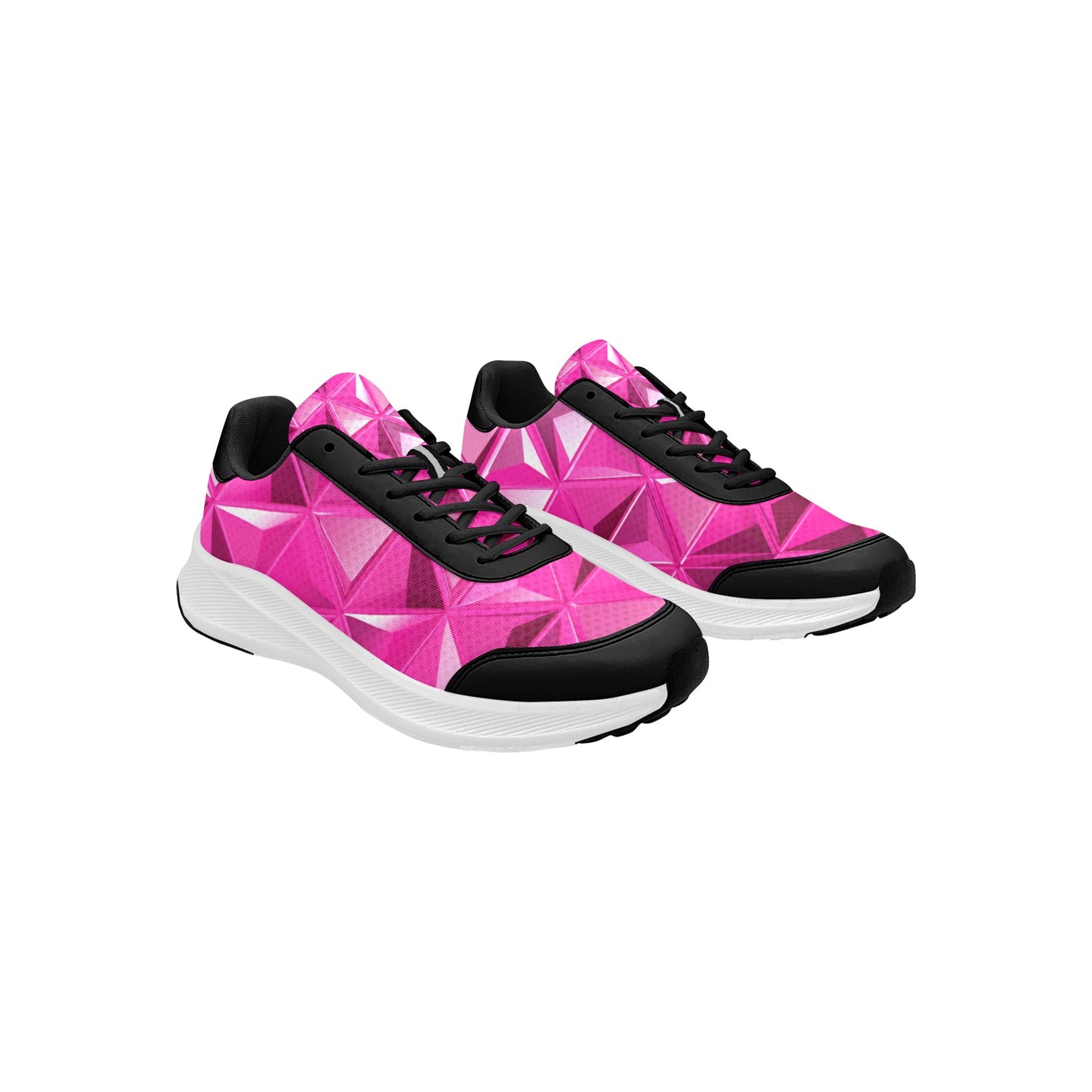 Hot Pink Triangles Print Women's Mudguard Running Shoes Athletic