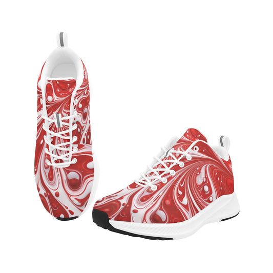 Women's Red White Paint Swirls Running Shoes Athletic Footwear