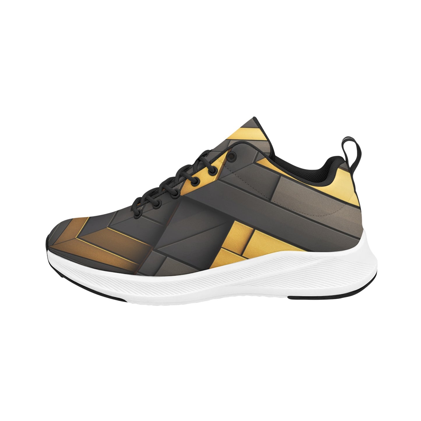 Black Gold Geometric Lines Women's Running Shoes Athletic Footwear