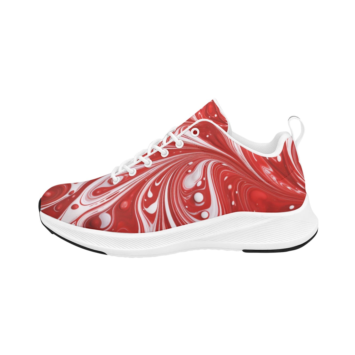 Women's Red White Paint Swirls Running Shoes Athletic Footwear