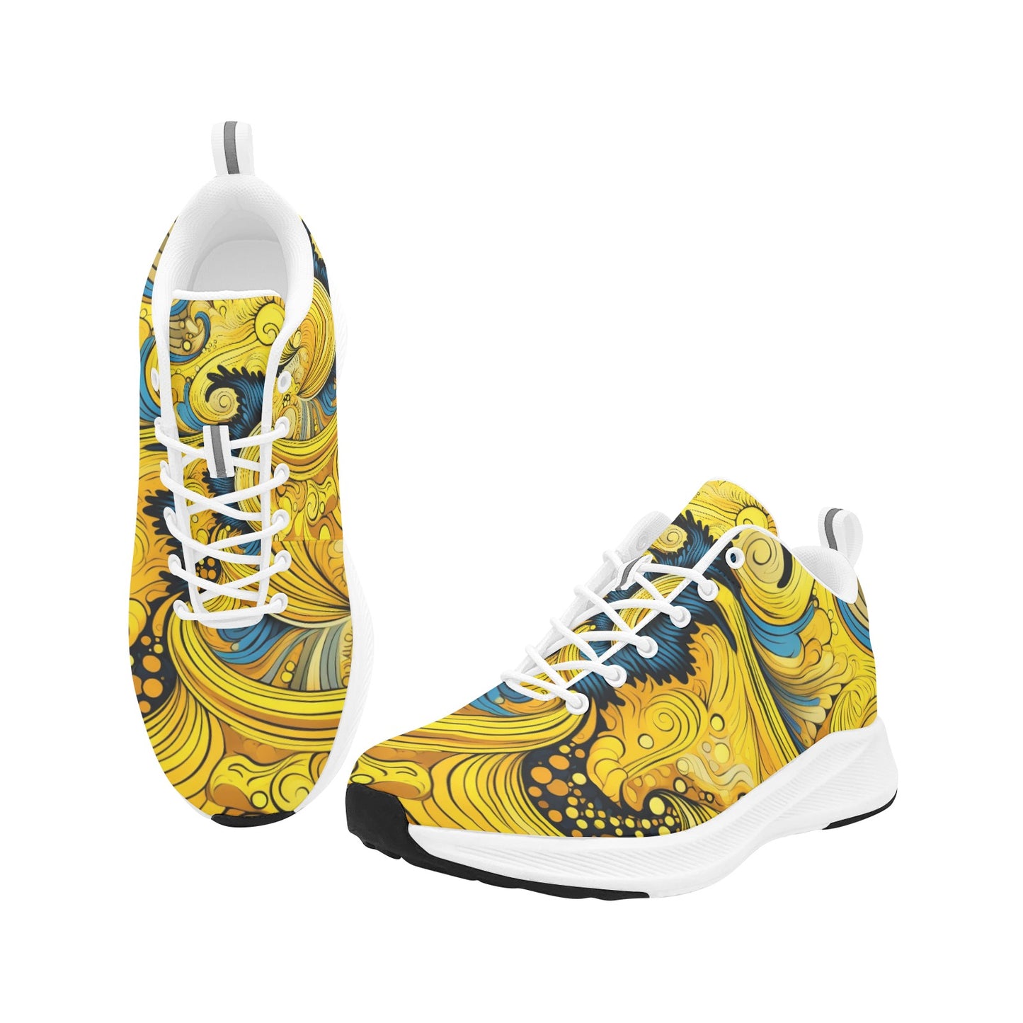 Women's Yellow Blue Waves Running Shoes Athletic Footwear Comfort