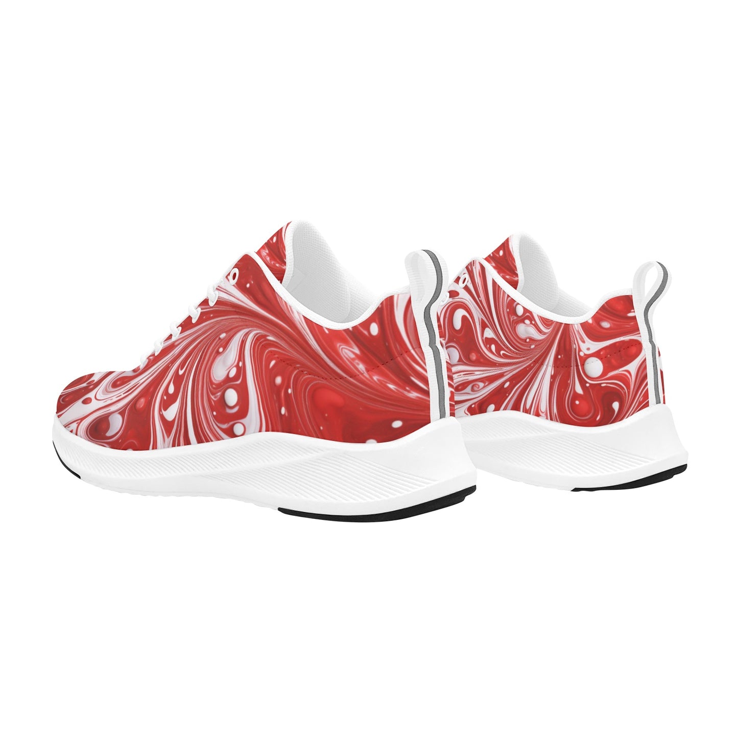 Women's Red White Paint Swirls Running Shoes Athletic Footwear