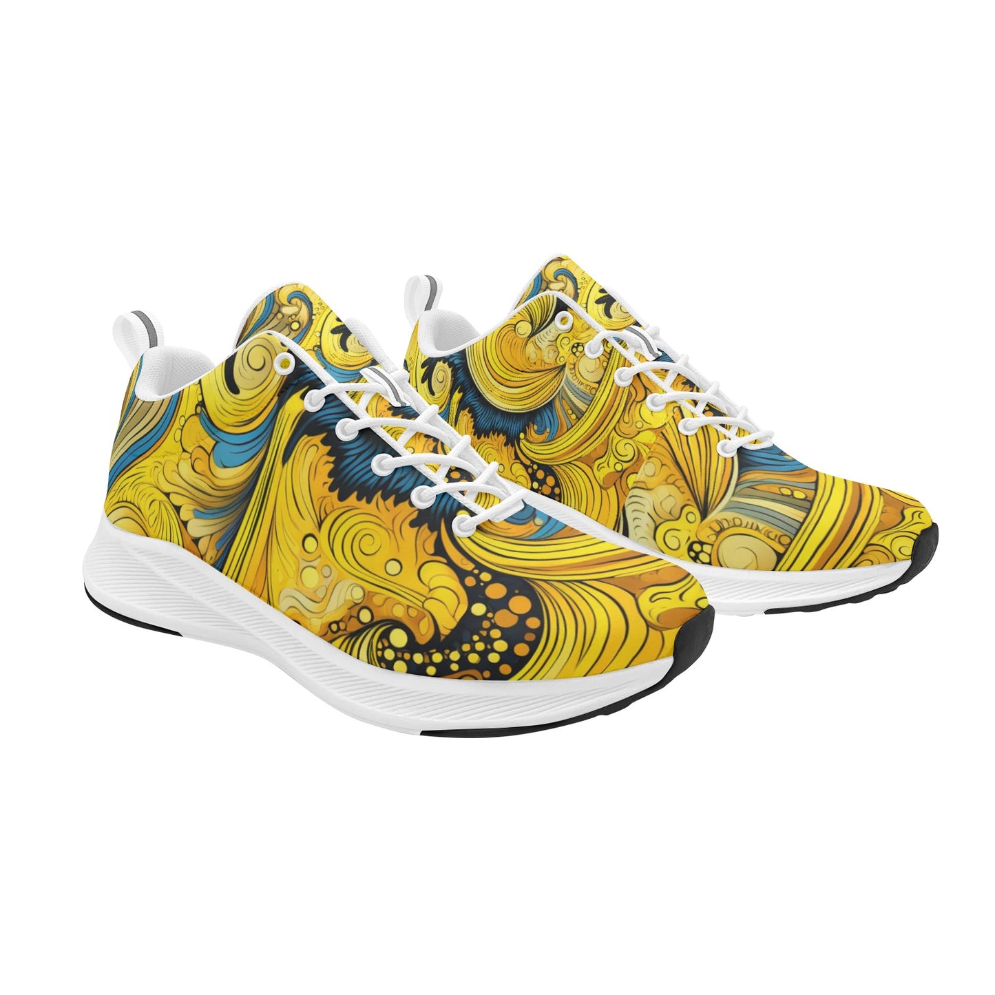 Women's Yellow Blue Waves Running Shoes Athletic Footwear Comfort