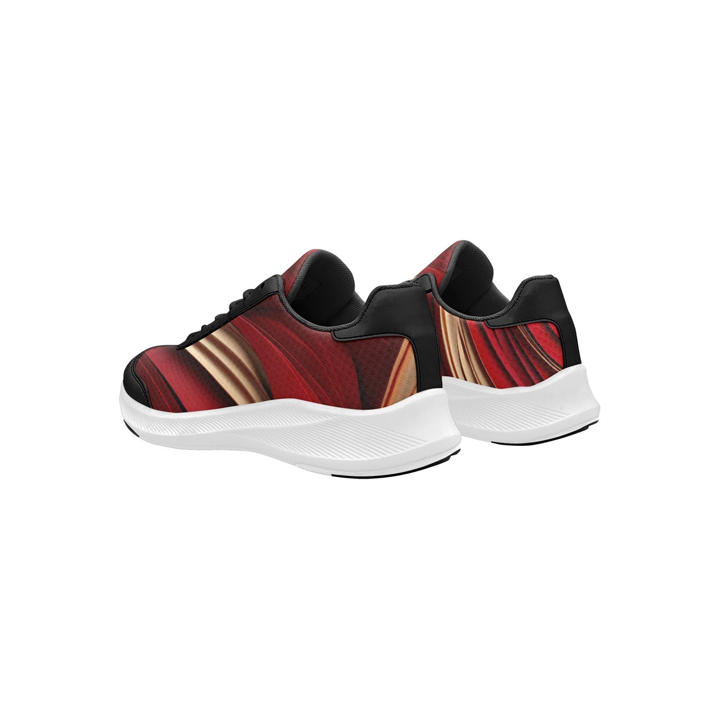 Red Gold Satin Print Women's Mudguard Running Shoes Athletic
