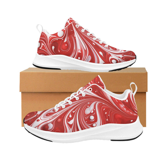Women's Red White Paint Swirls Running Shoes Athletic Footwear