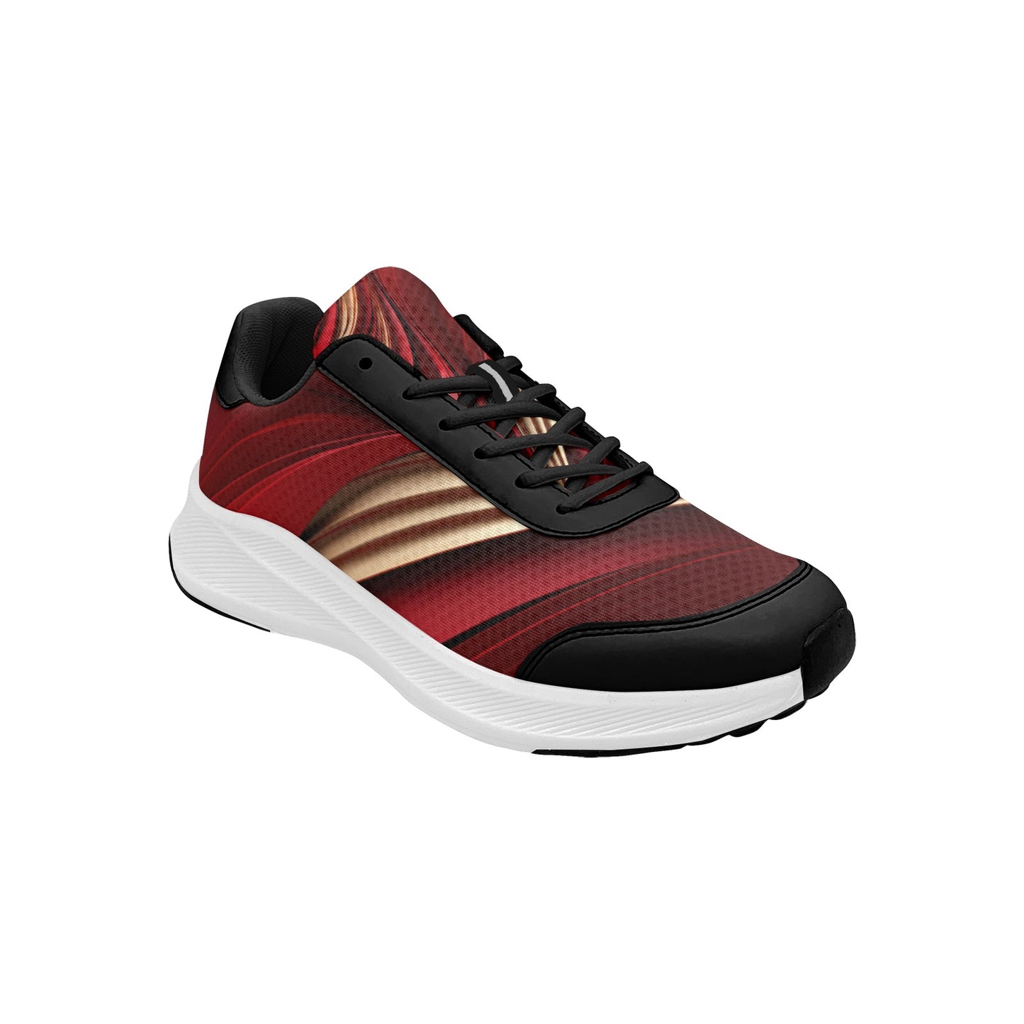 Red Gold Satin Print Women's Mudguard Running Shoes Athletic