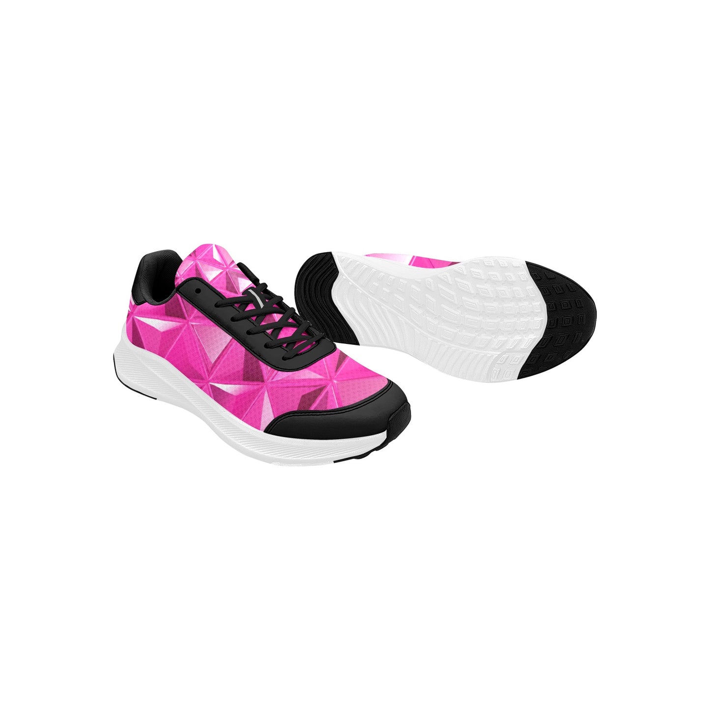 Hot Pink Triangles Print Women's Mudguard Running Shoes Athletic