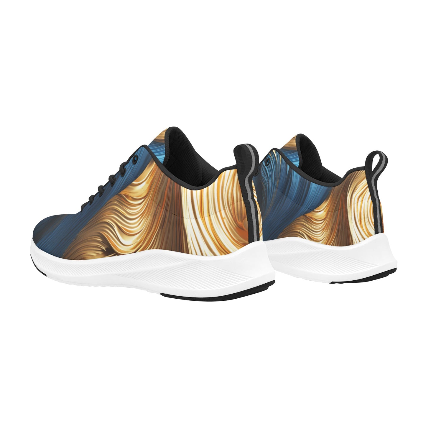 Women's Blue Gold Streaked Running Shoes Athletic Footwear Comfort
