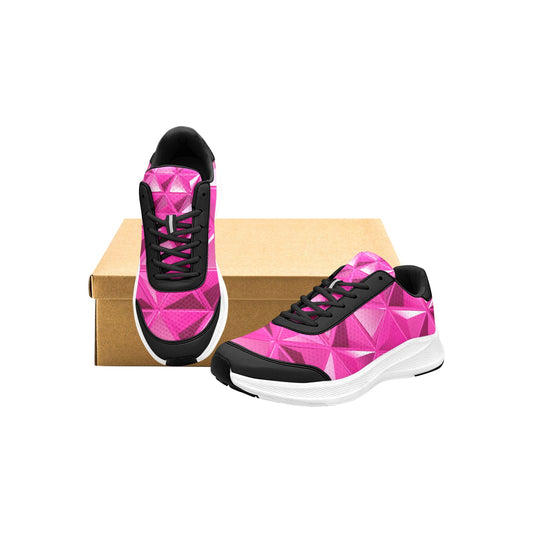 Hot Pink Triangles Print Women's Mudguard Running Shoes Athletic