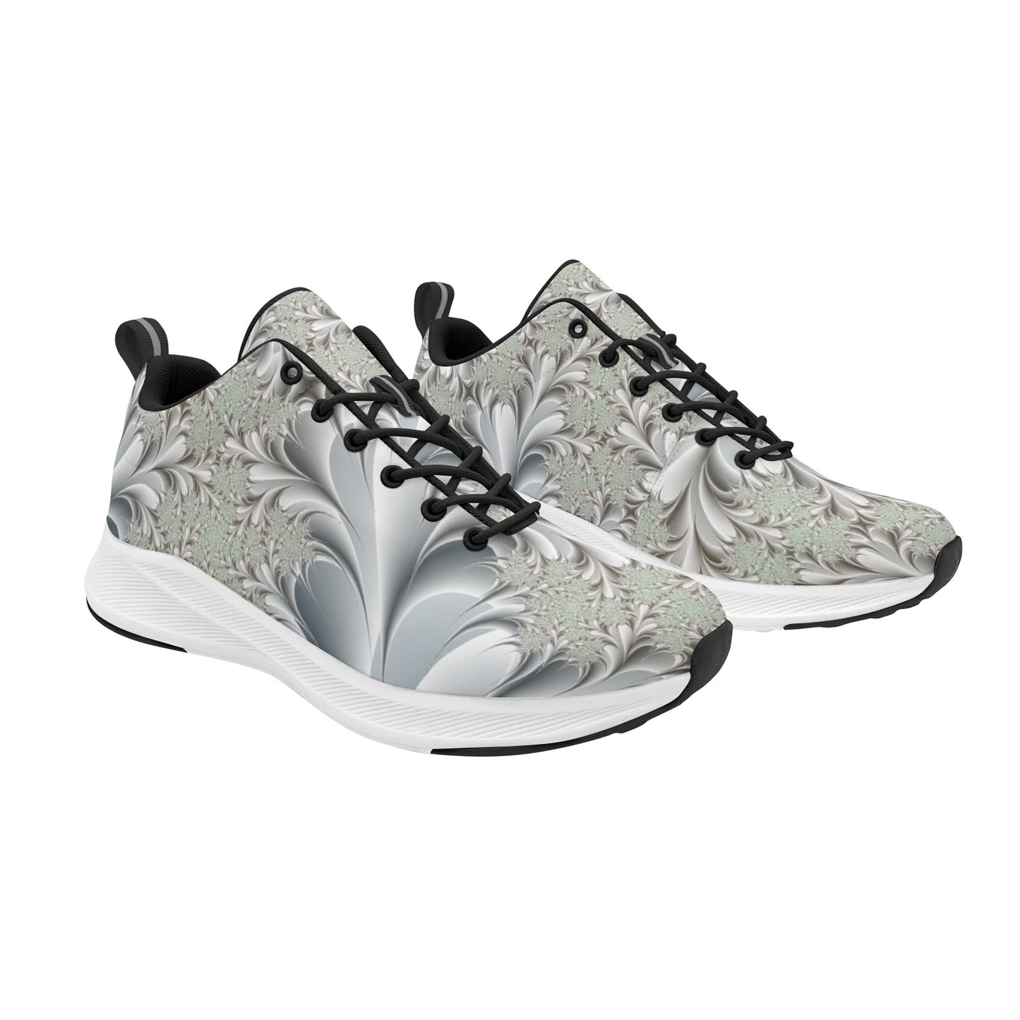 White Silver Fractal Flowers Women's Running Shoes Athletic Footwear
