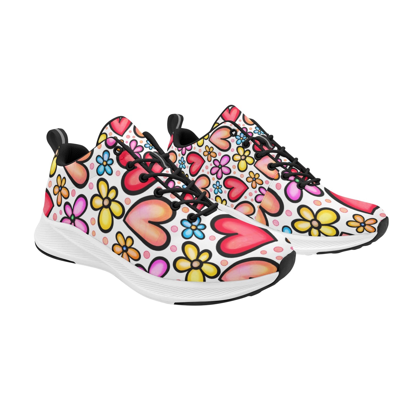 Women's Multi Colored Hearts Flowers Running Shoes Athletic Footwear