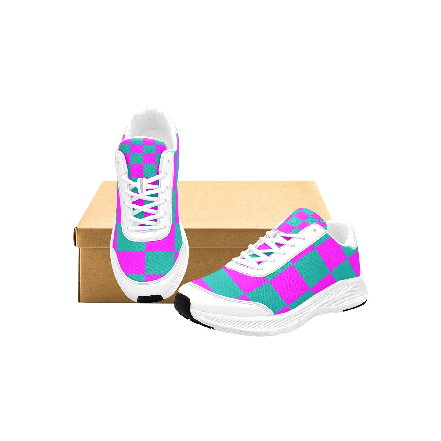 Women's Vibrant Pink Green Squared Mudguard Running Shoes Athletic