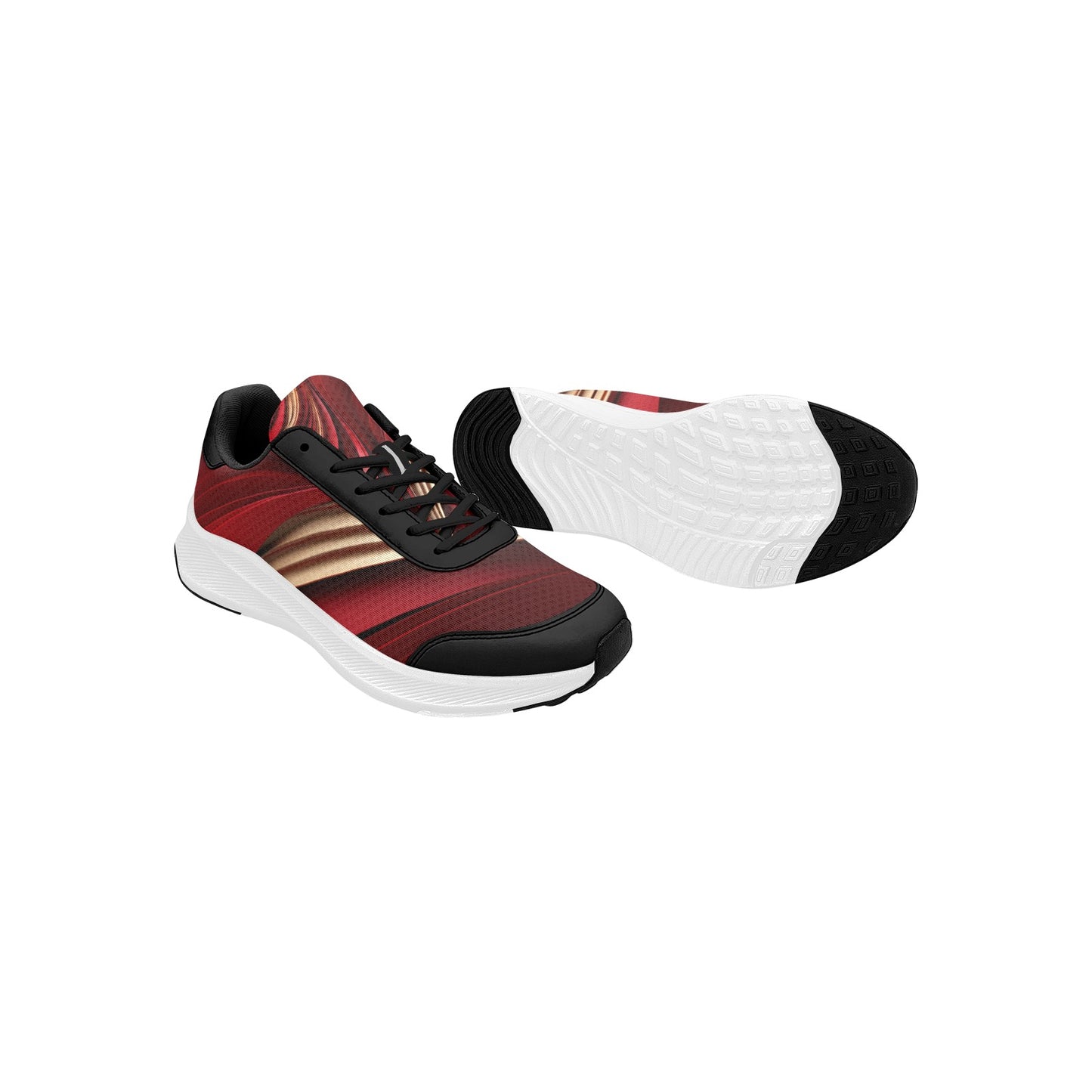 Red Gold Satin Print Women's Mudguard Running Shoes Athletic