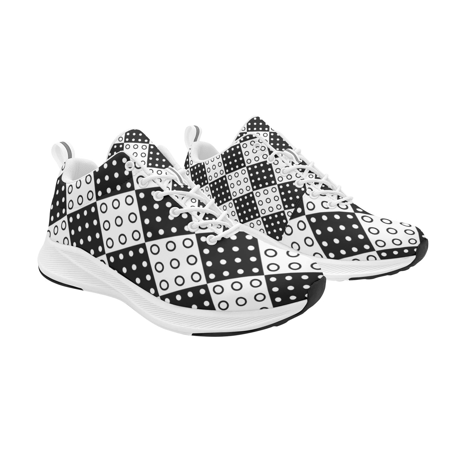 Black White Dotted Squares Women's Running Shoes Athletic Footwear