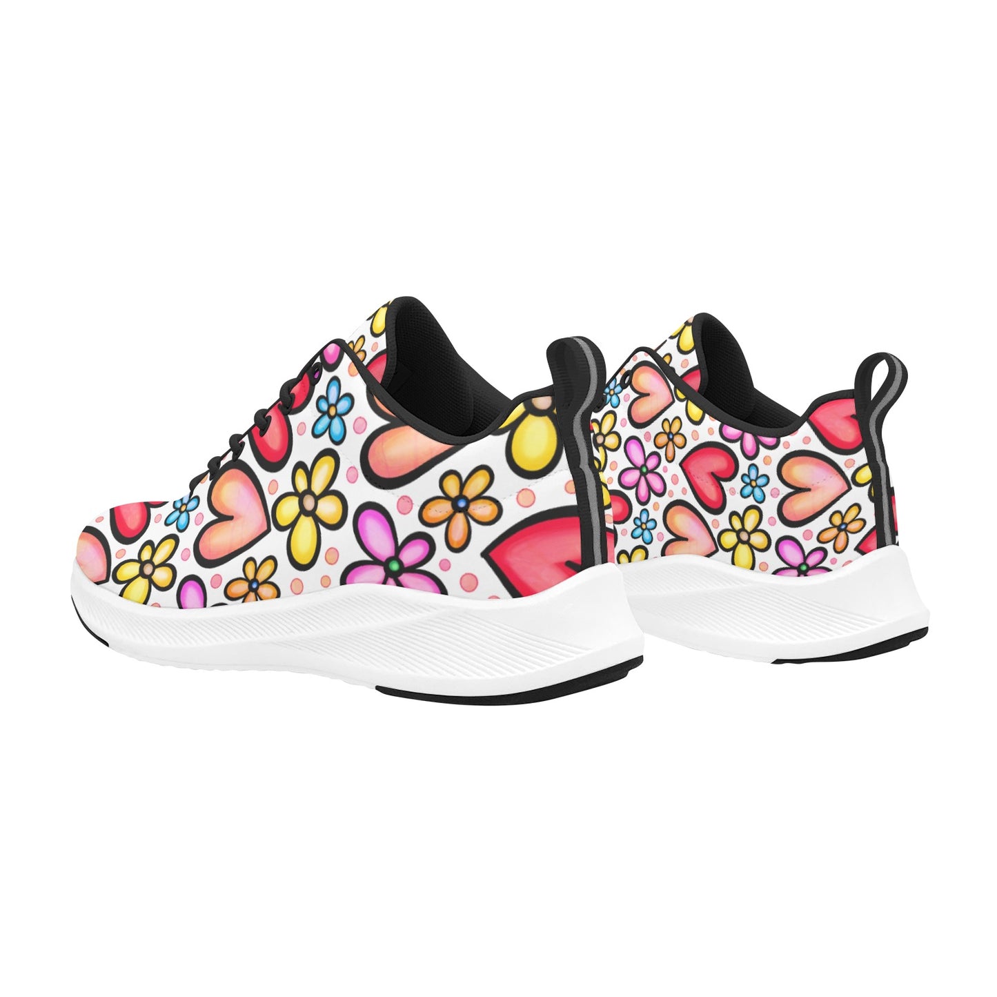 Women's Multi Colored Hearts Flowers Running Shoes Athletic Footwear
