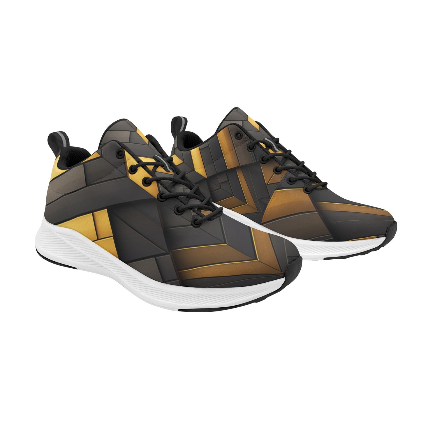 Black Gold Geometric Lines Women's Running Shoes Athletic Footwear