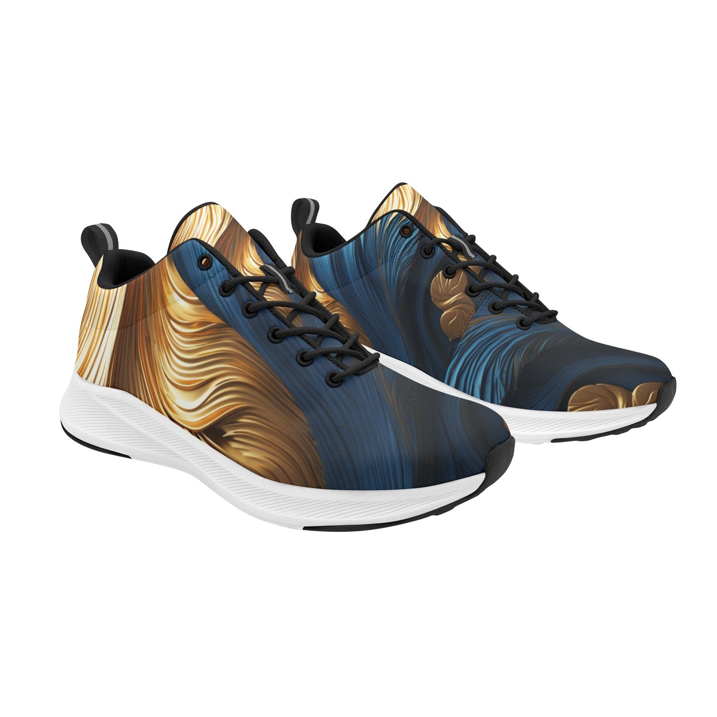 Women's Blue Gold Streaked Running Shoes Athletic Footwear Comfort